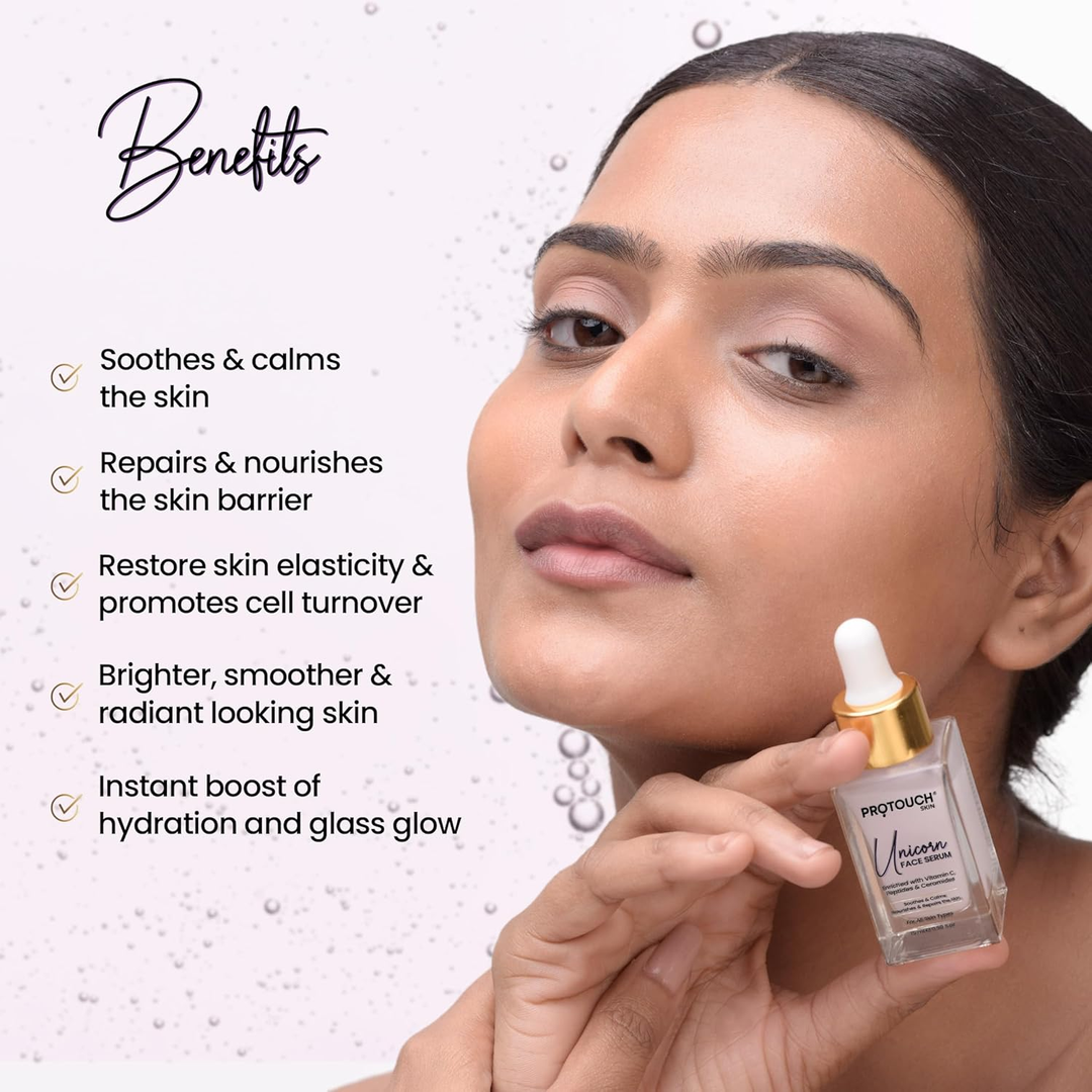 Protouch Unicorn Face Serum 15ml benefits: soothes, repairs skin barrier, glass glow