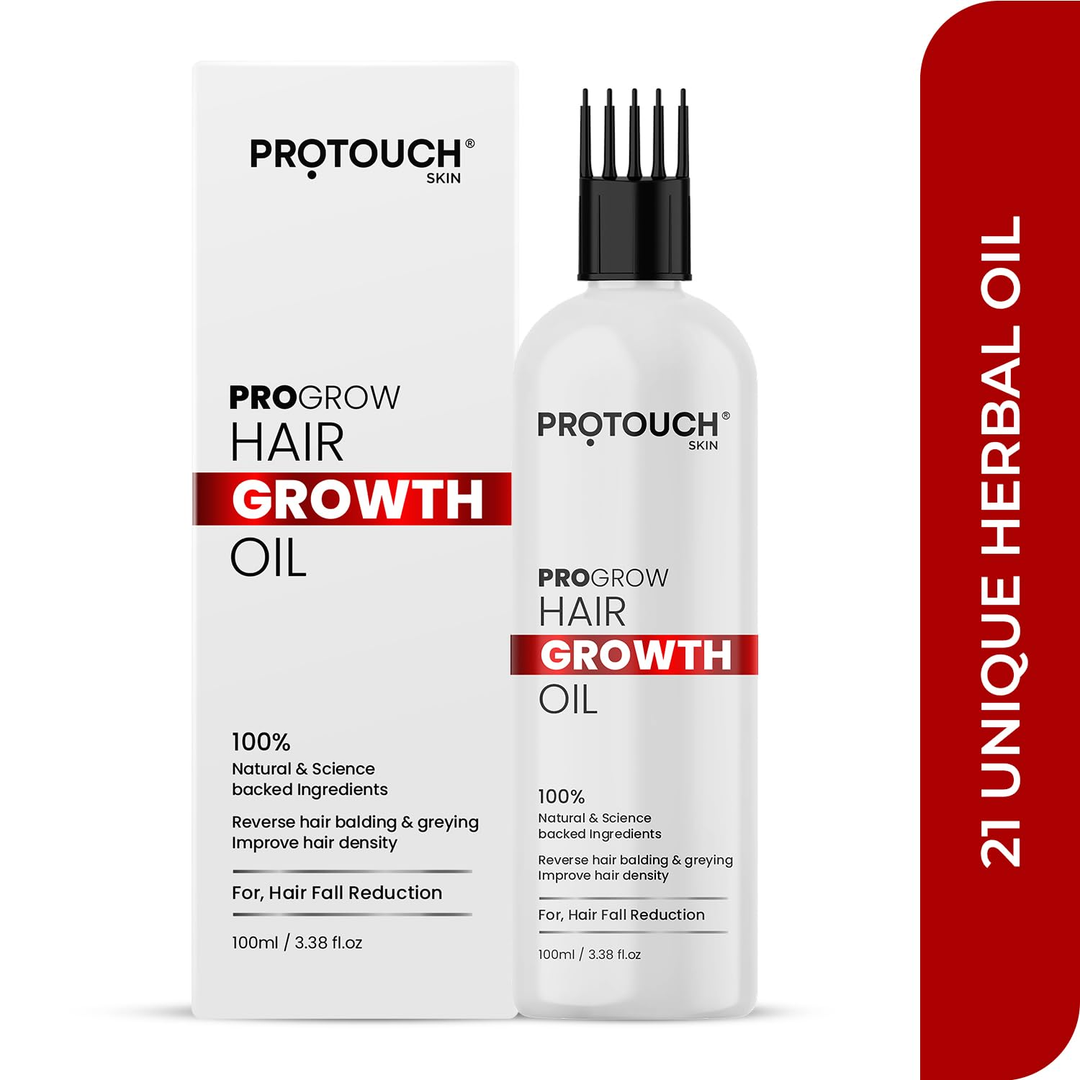 Protouch PROGROW Hair Growth Oil 100ml box and bottle front, for hair fall reduction