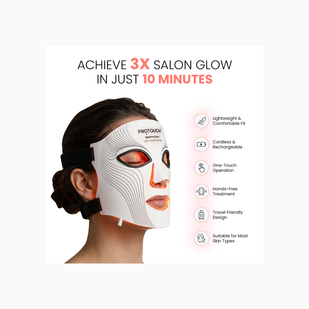 Protouch Spectra Glow LED Face Mask cordless rechargeable features on model