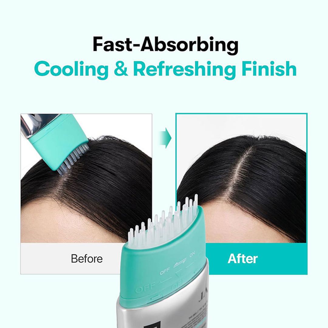 VT PDRN Reedle Shot Brush Hair Serum before and after cooling refreshing finish