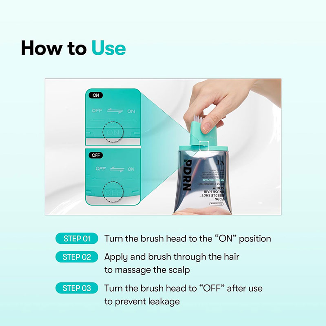 VT PDRN Reedle Shot Brush Hair Serum how to use brush head ON OFF steps
