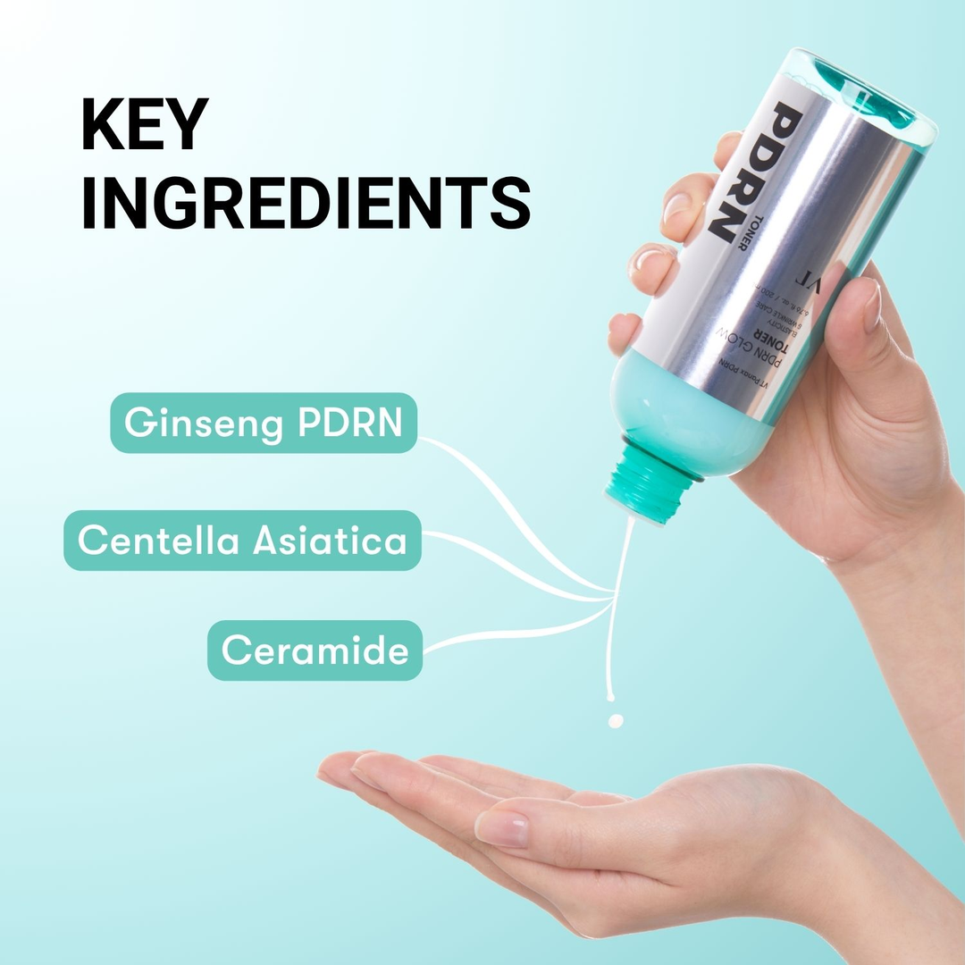 VT PDRN Glow Toner 200ml key ingredients ginseng PDRN, centella asiatica, ceramide