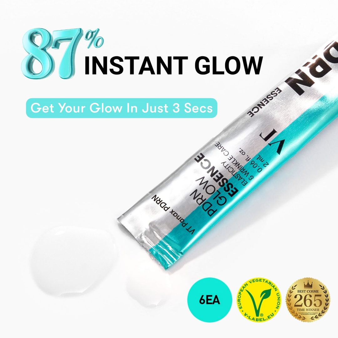VT PDRN Glow Essence 6-pack 2ml stick essence texture, 87% instant glow, vegan certified