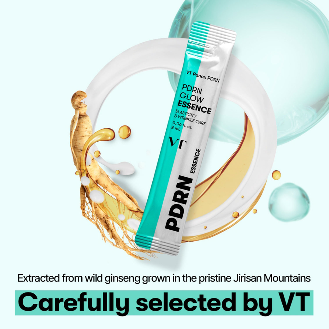 VT PDRN Glow Essence 2ml stick pouch with wild ginseng, Jirisan Mountains PDRN ingredient