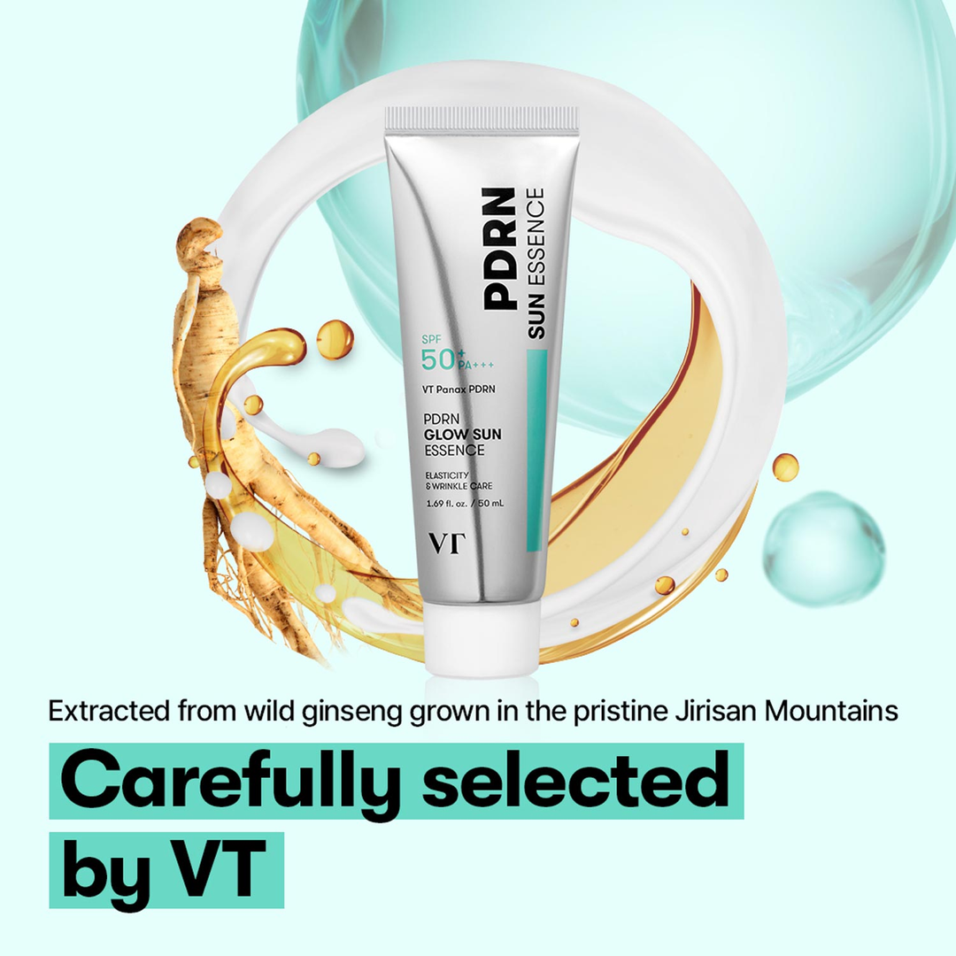 VT PDRN Glow Sun Essence SPF 50+ 50ml with wild ginseng extract