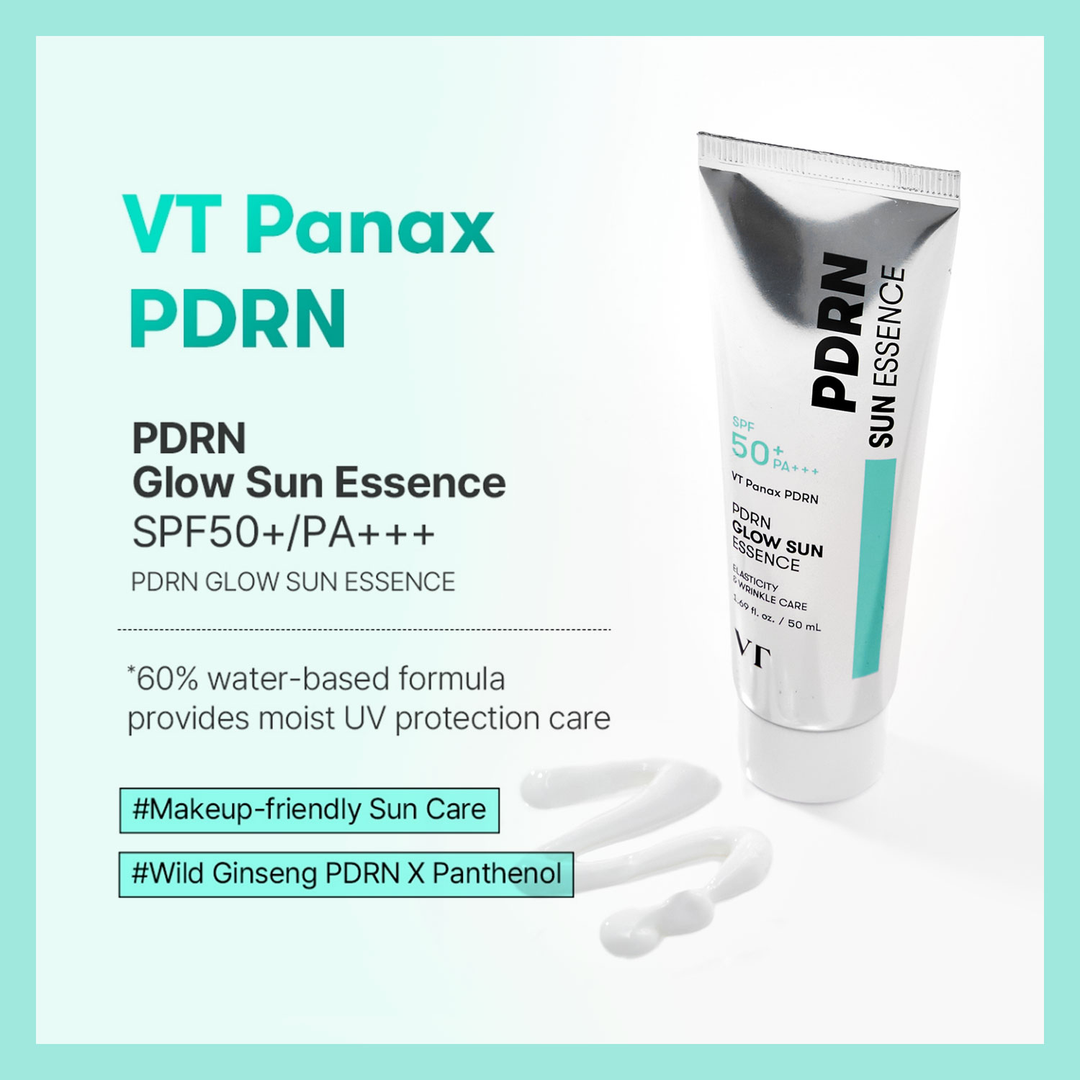 VT PDRN Glow Sun Essence SPF 50+ PA+++ 60% water-based formula and texture