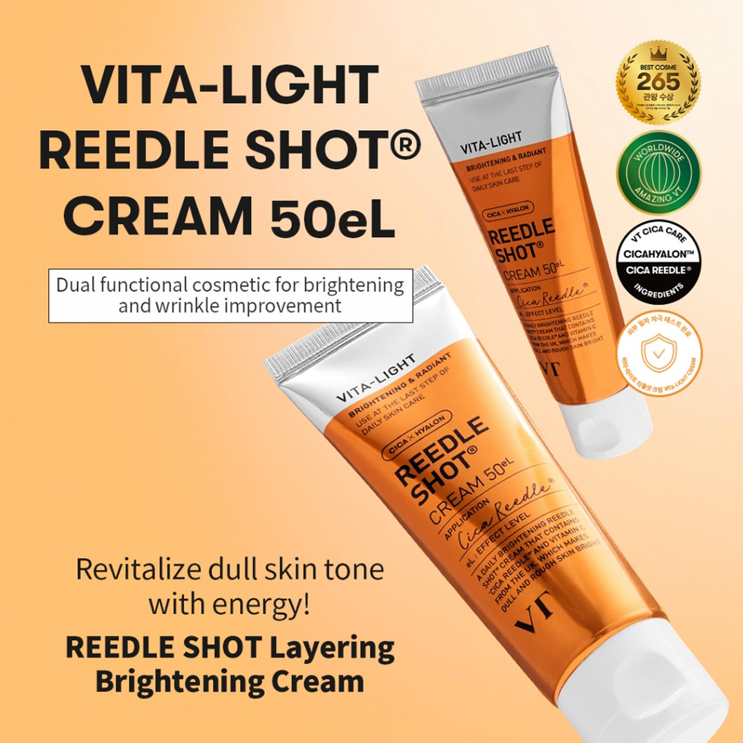 VT VITA-LIGHT REEDLE SHOT Cream 50eL brightening cream tube, CICA x HYALON, product intro
