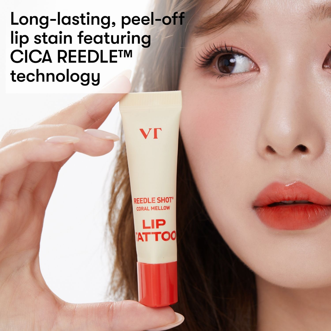 VT Reedle Shot Lip Tattoo Coral Mellow peel-off lip stain on lips