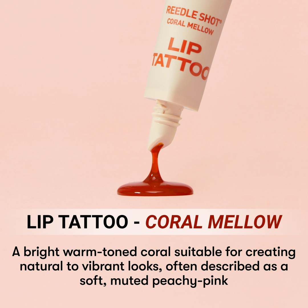 VT Reedle Shot Lip Tattoo Coral Mellow tint texture and shade description