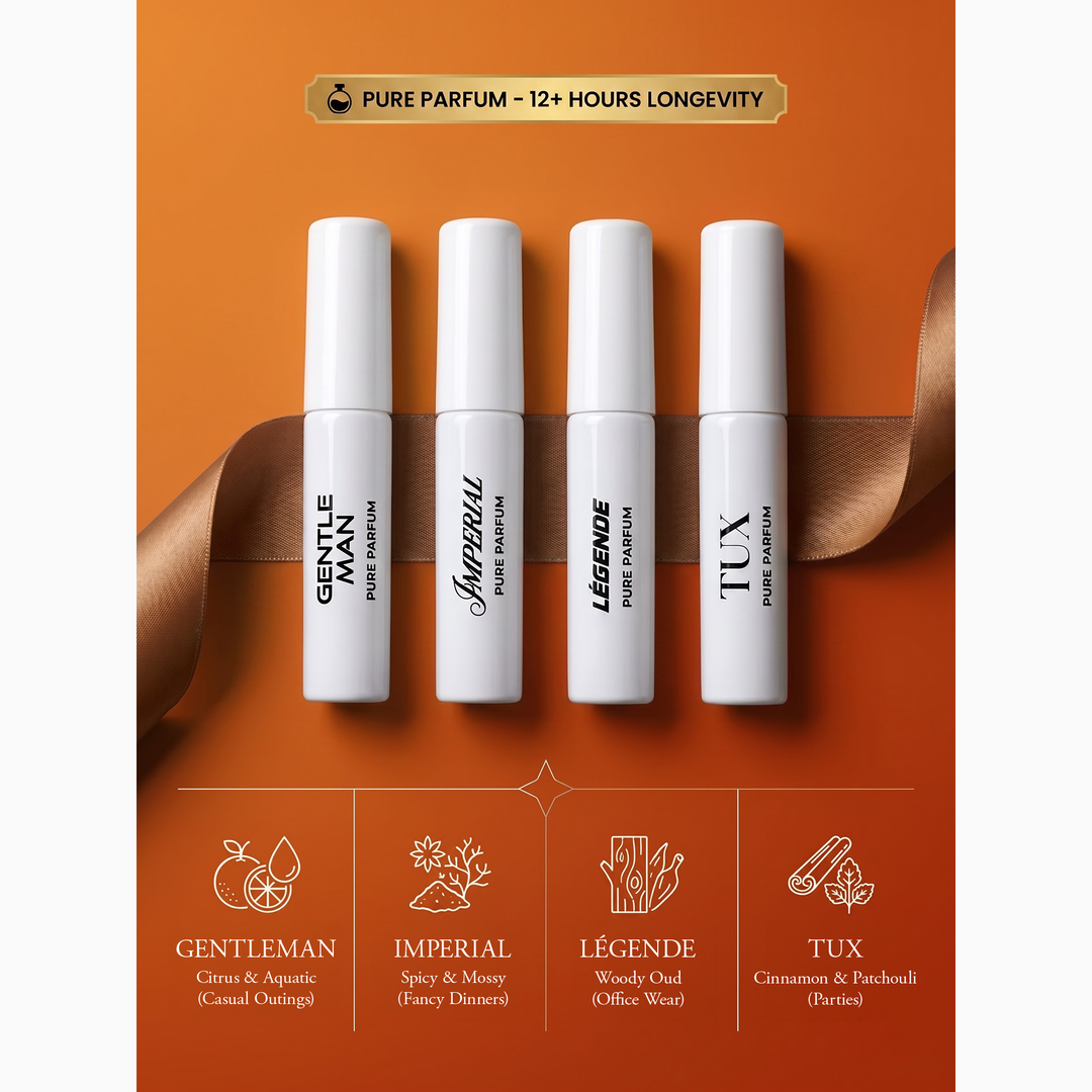 Bergamot Beaute Discovery Set for Man Pure Parfum 12+ hours longevity, 4 scents guide