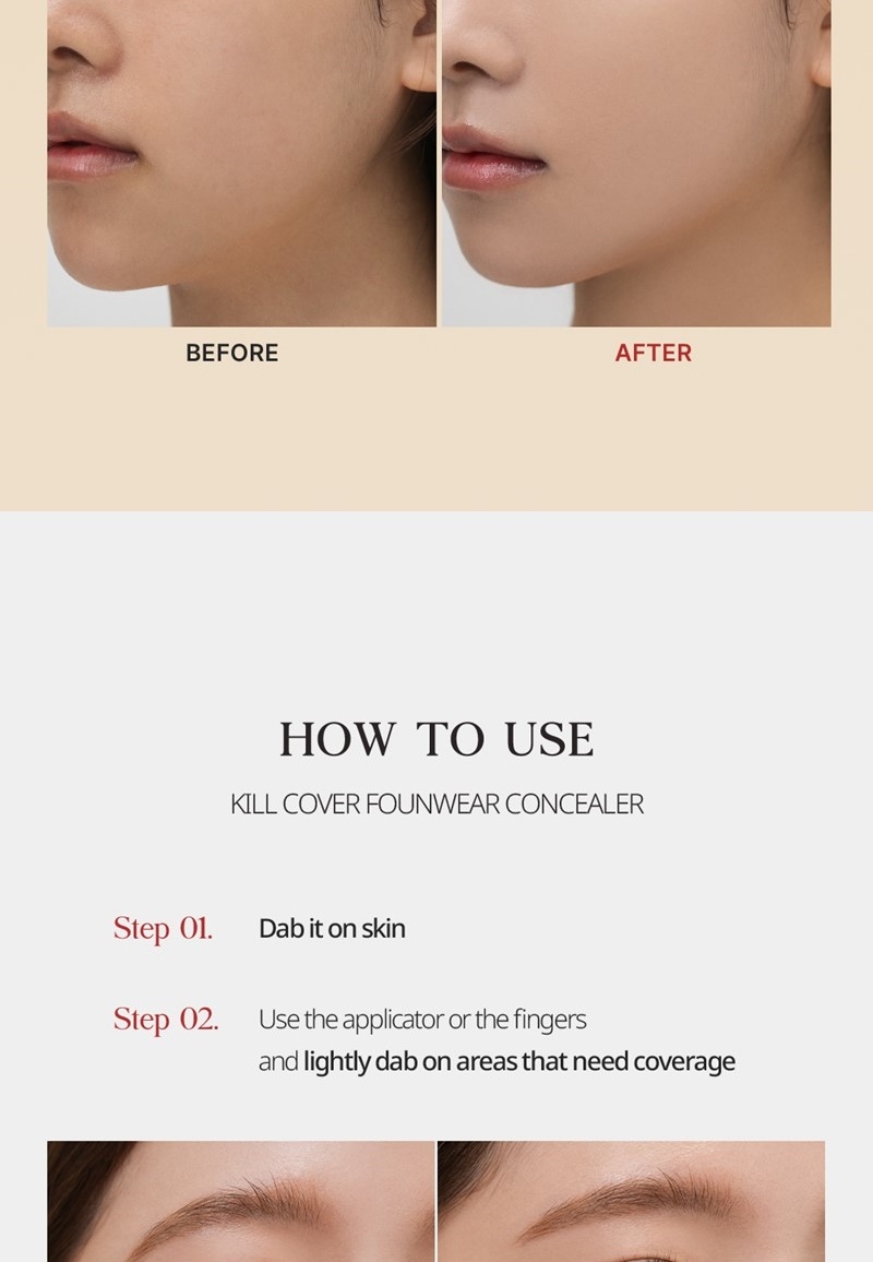 Clio Kill Cover Founwear Concealer before and after and how to use steps