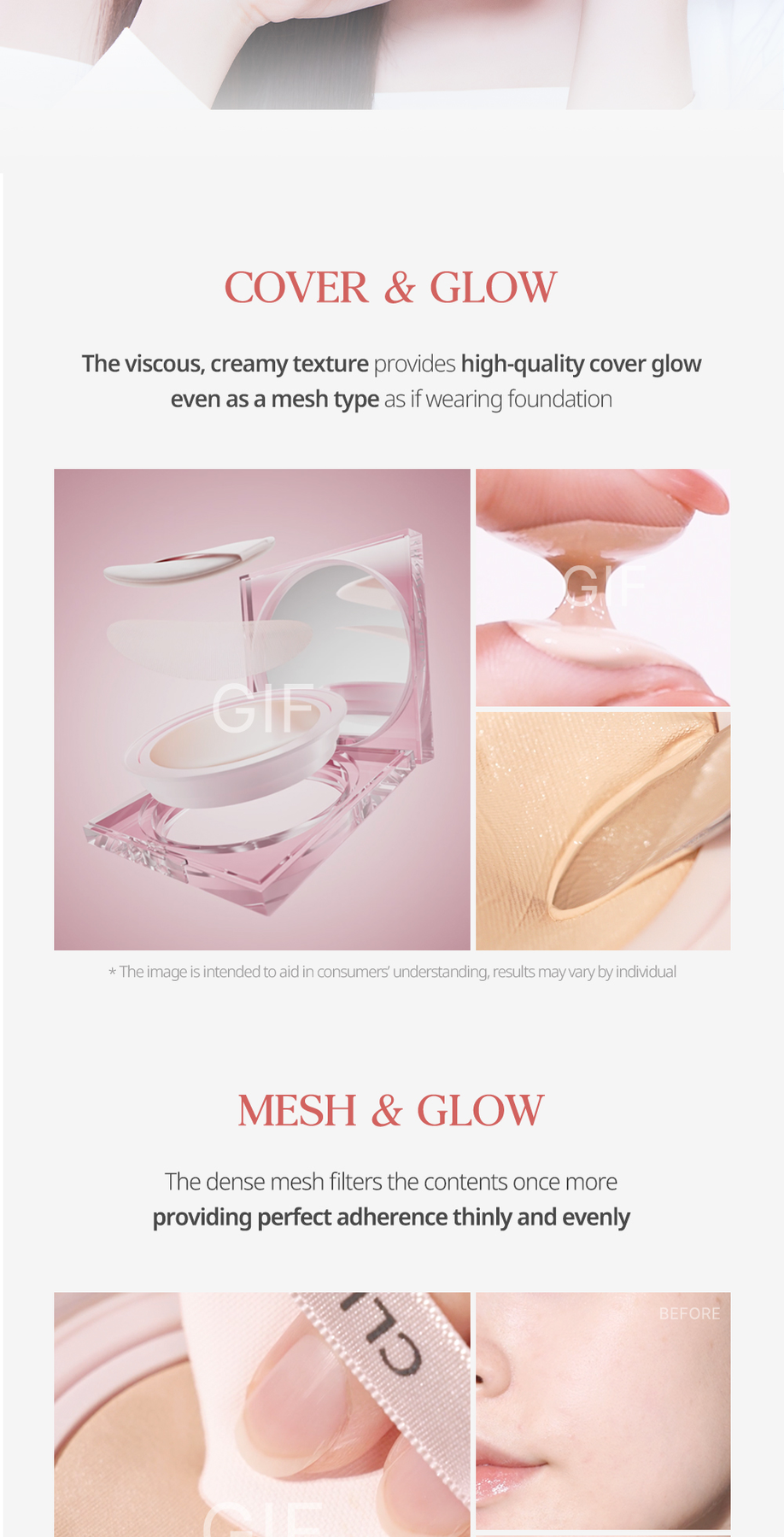 Clio Kill Cover Mesh Glow Cushion mesh filter and puff application close-up