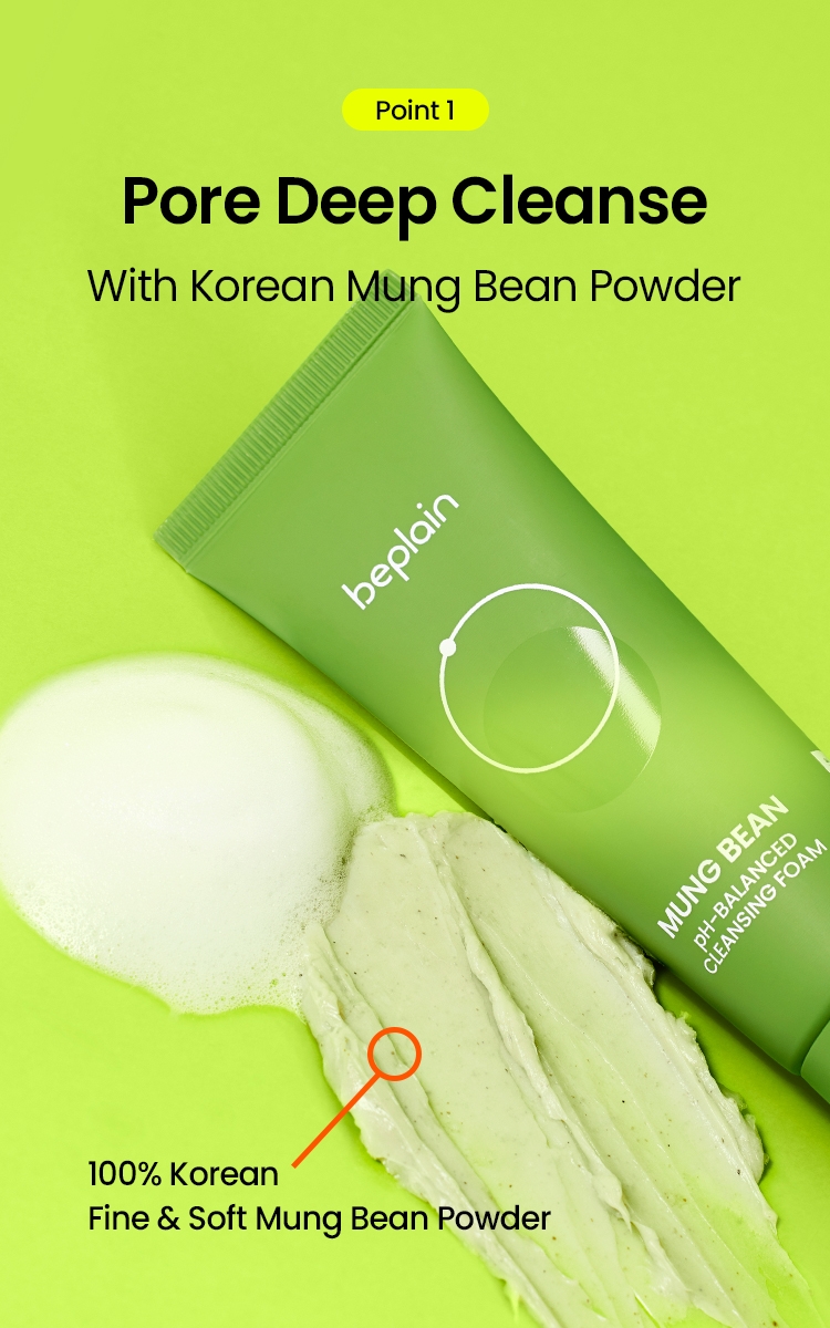 Beplain Mung Bean pH-Balanced Cleansing Foam texture with Korean mung bean powder