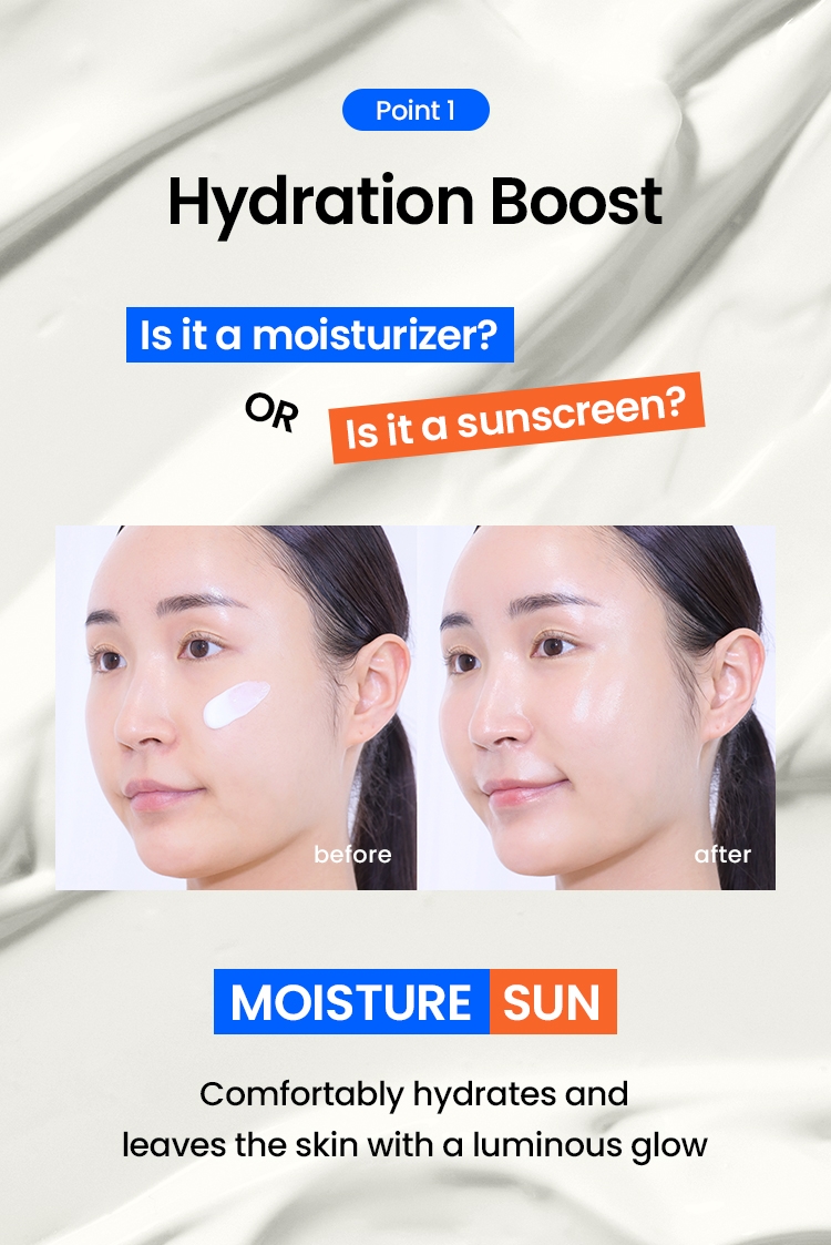 Beplain SUNMUSE Moisture Sunscreen hydration boost before and after on face