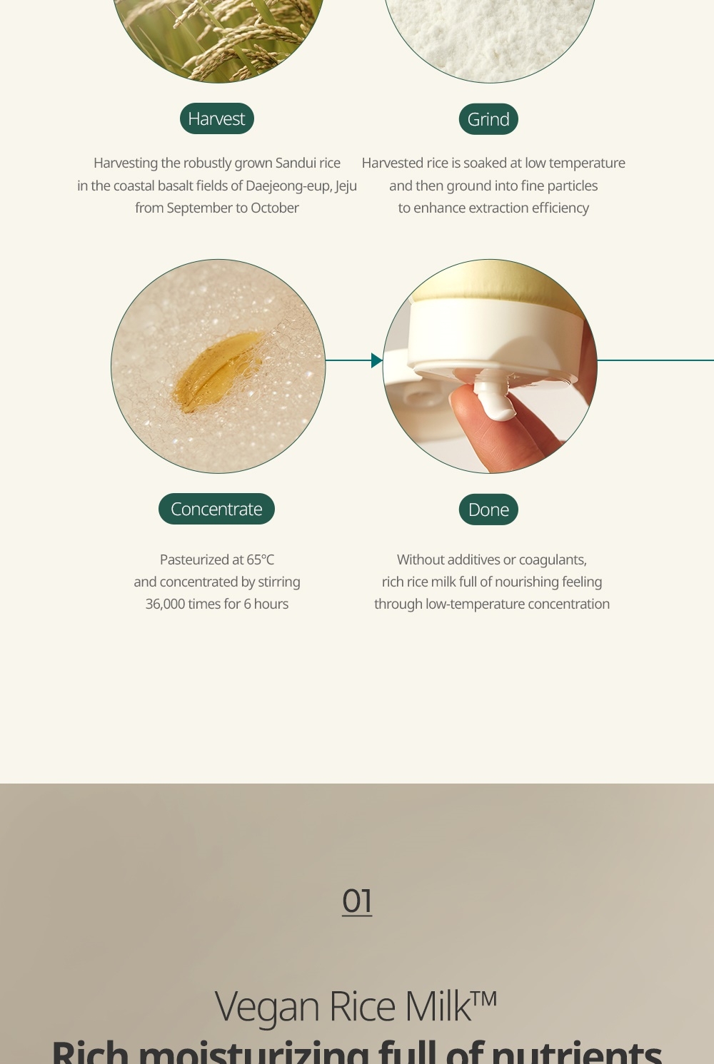 Goodal Vegan Rice Milk Moisturizing Cream rice milk making process harvest grind concentrate