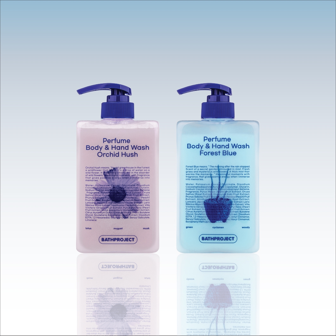 Bath Project Perfume Body & Hand Wash 500ml Orchid Hush and Forest Blue scent lineup