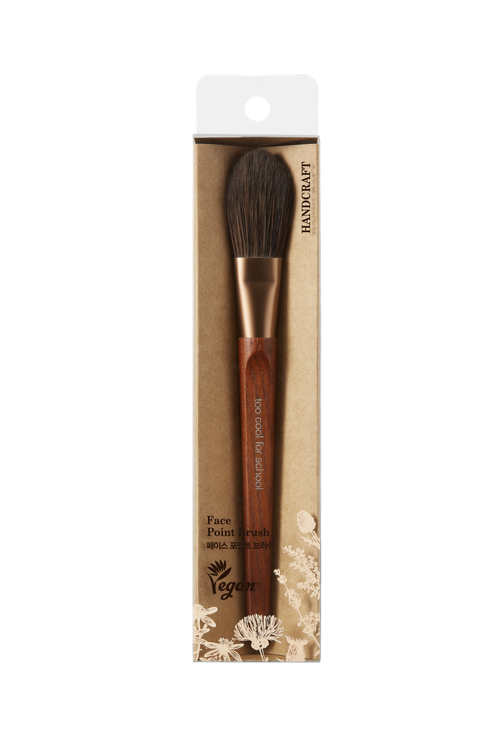 Too Cool For School Artist Vegan Face Point Brush in handcraft vegan packaging front