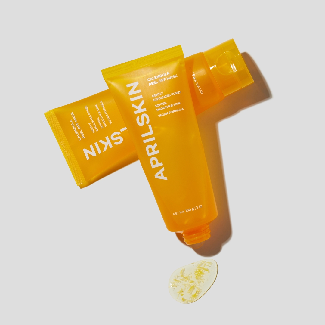 APRILSKIN Calendula Peel Off Mask 100g tubes, gently exfoliates pores, vegan formula