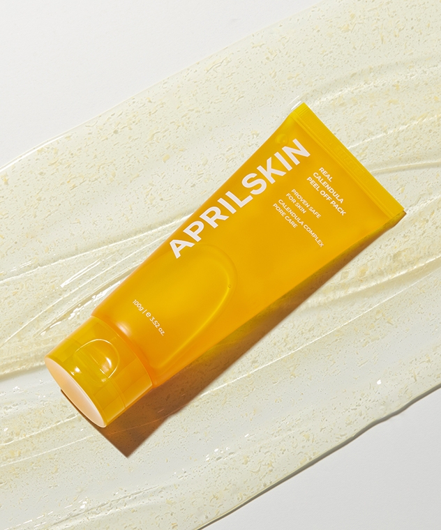 APRILSKIN Real Calendula Peel Off Pack 100g tube on clear gel texture