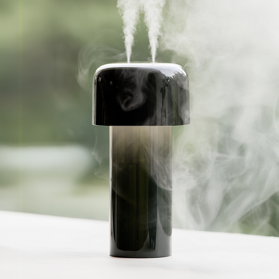 lumena MIST STAND black humidifier with dense mist output, close-up
