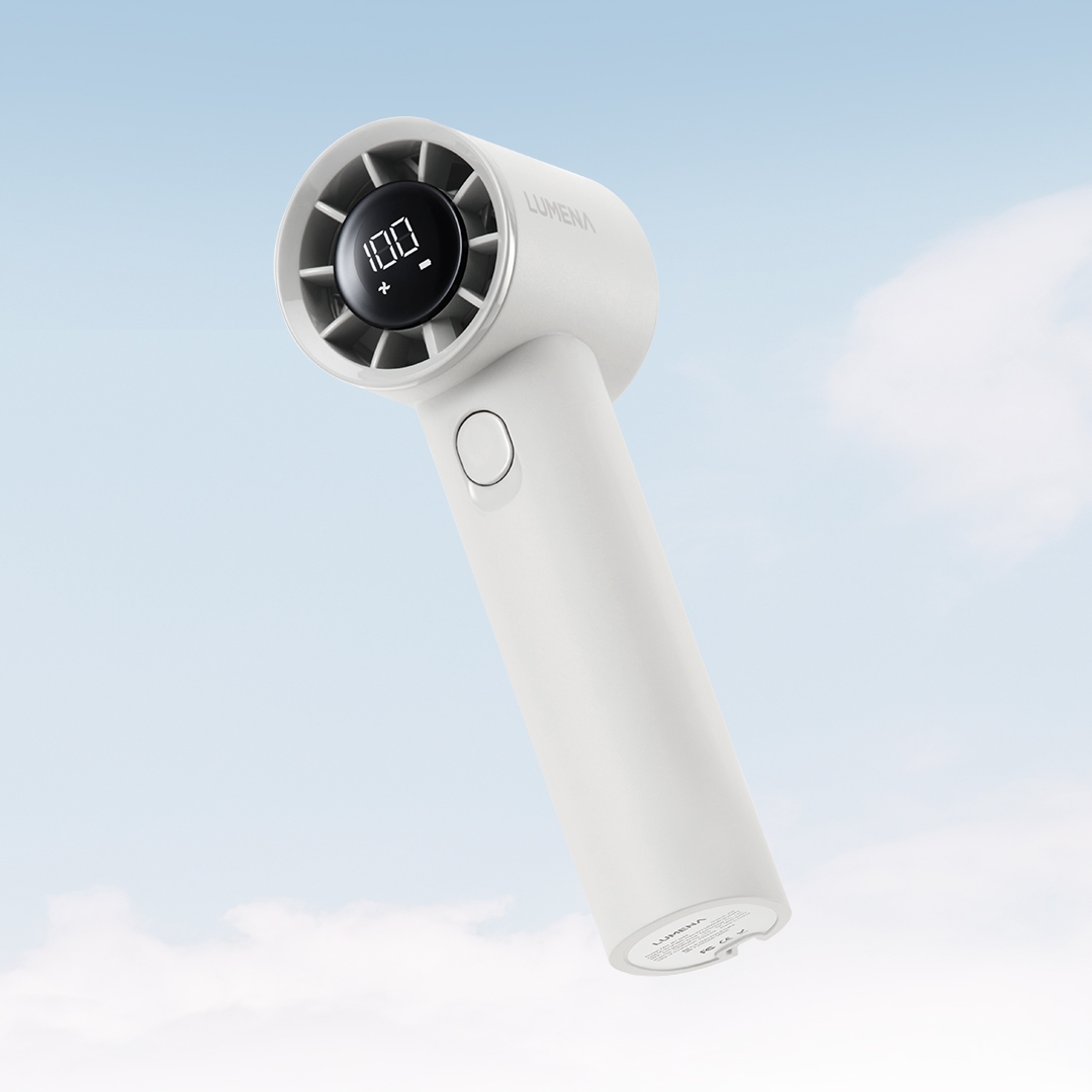 lumena FAN JET MINI Cream White front view with digital display