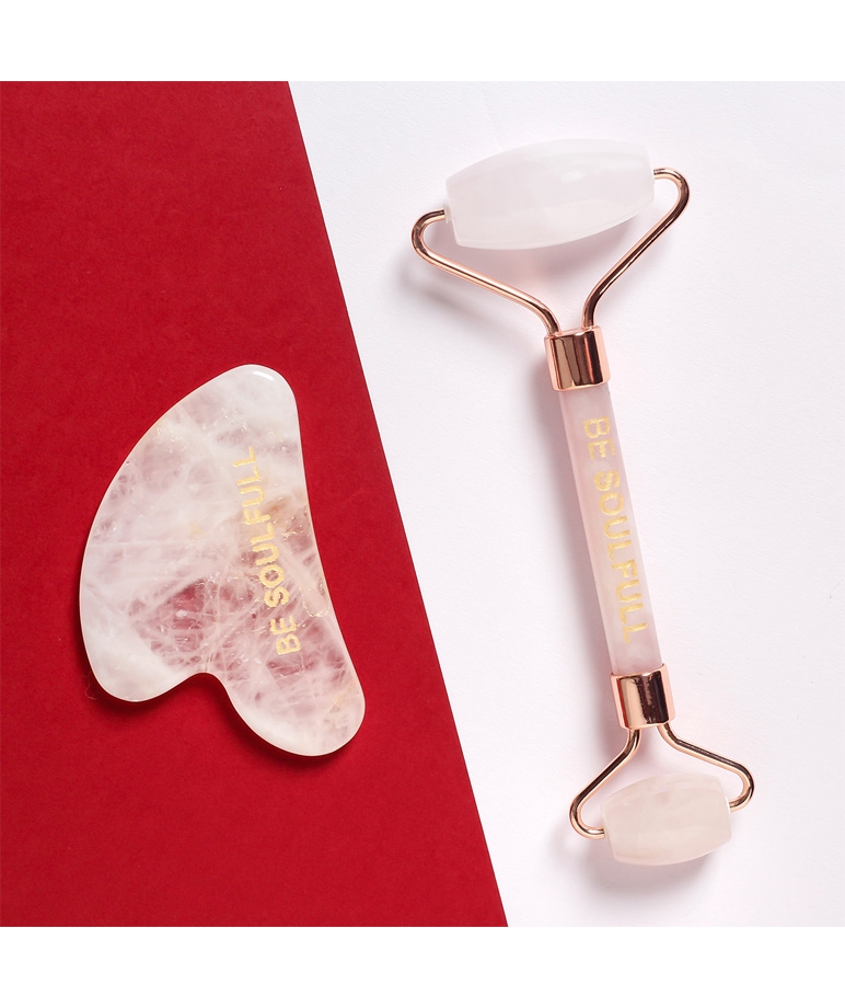 Be Soulfull Rose Quartz Face Sculpting Kit gua sha and face roller set contents