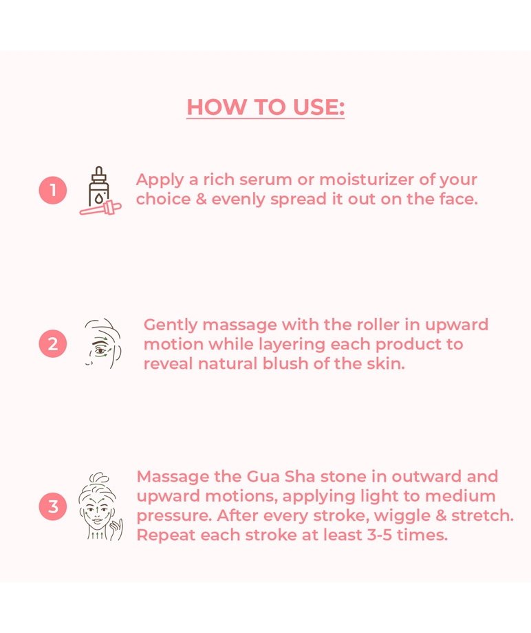 Be Soulfull Rose Quartz Face Roller and Gua Sha how to use steps