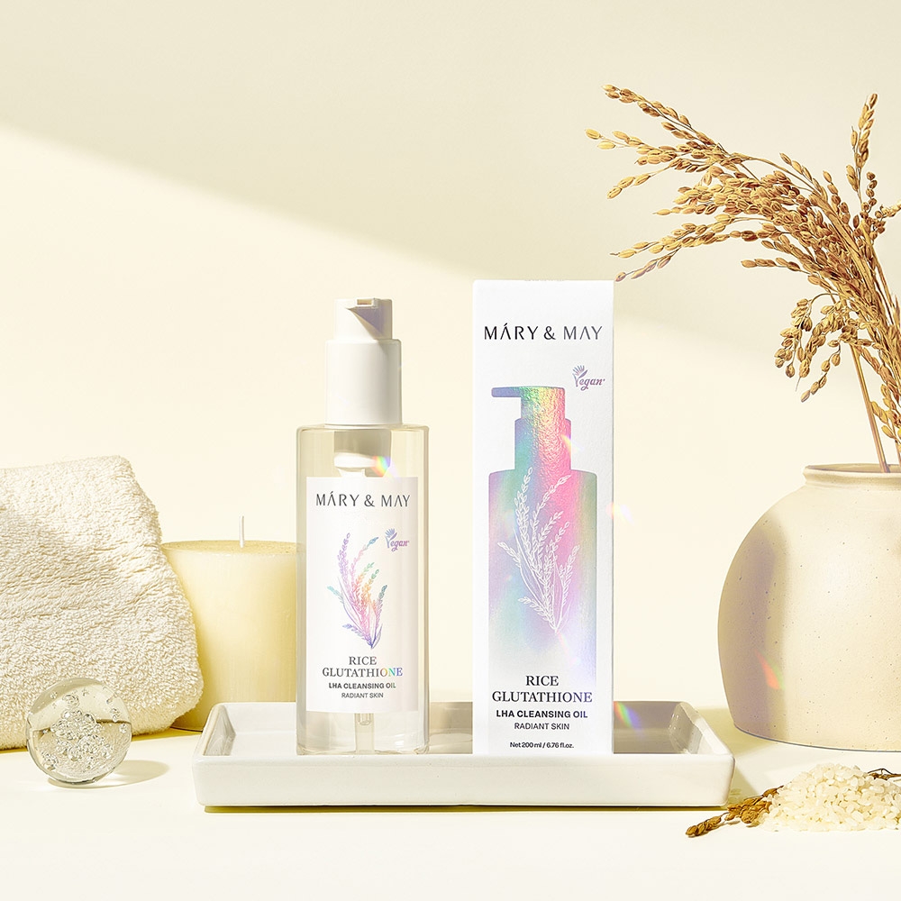 Mary&May Rice Glutathione LHA Cleansing Oil 200ml bottle with outer box