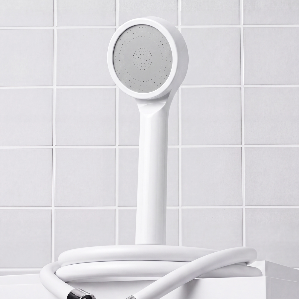 K-Lifestyle BATHTEM Rewater Pure High-Pressure Shower Head White + 2M Cream Tube Shower Hose Set