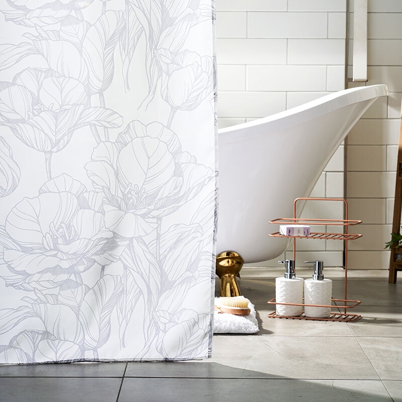 K-Lifestyle Surfinia Fabric Touch Shower Curtain Lotus Flower
