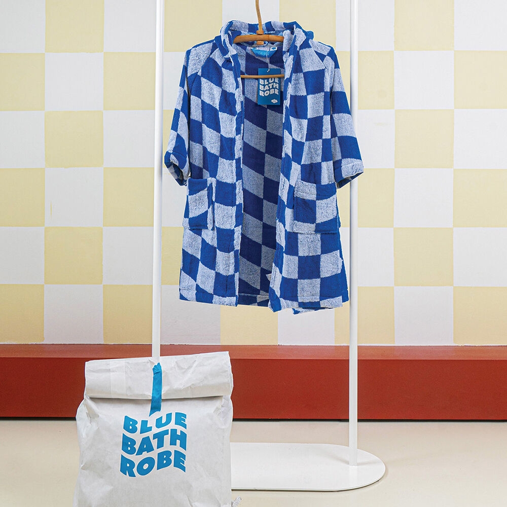 K-Lifestyle itkuna Blue Bathrobe Checkerboard for Children