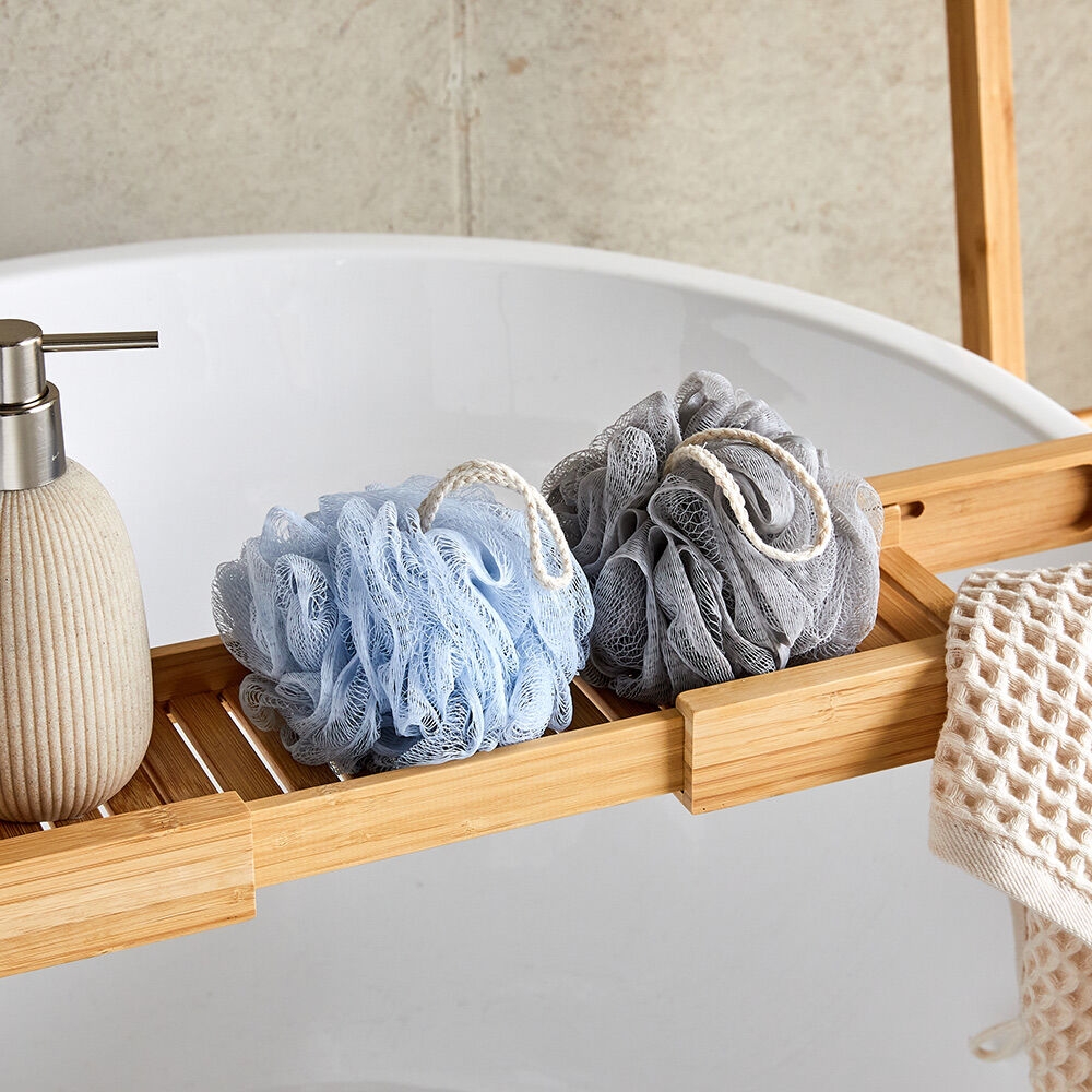 K-Lifestyle Modern House Day Spa Shower Puff 2-Piece Set BLUE GREY