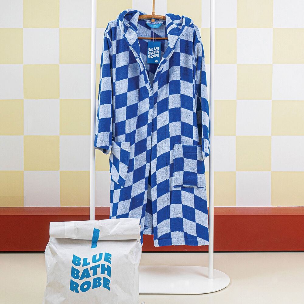 K-Lifestyle itkuna Blue Bathrobe Checkerboard Adult