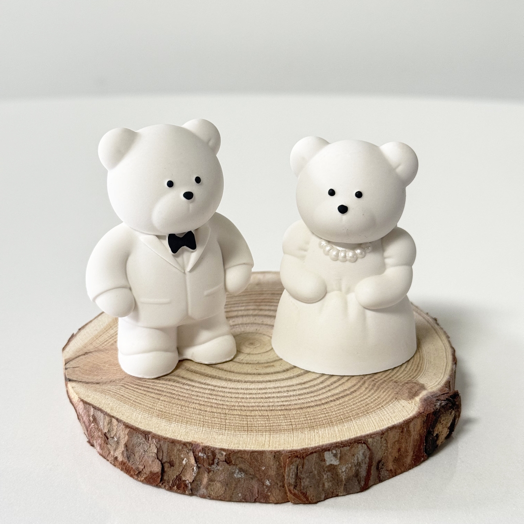 K-Lifestyle coming candle Wedding Mini Bear Plaster Air Freshener + Wooden Coaster Gift – image 1 of 2
