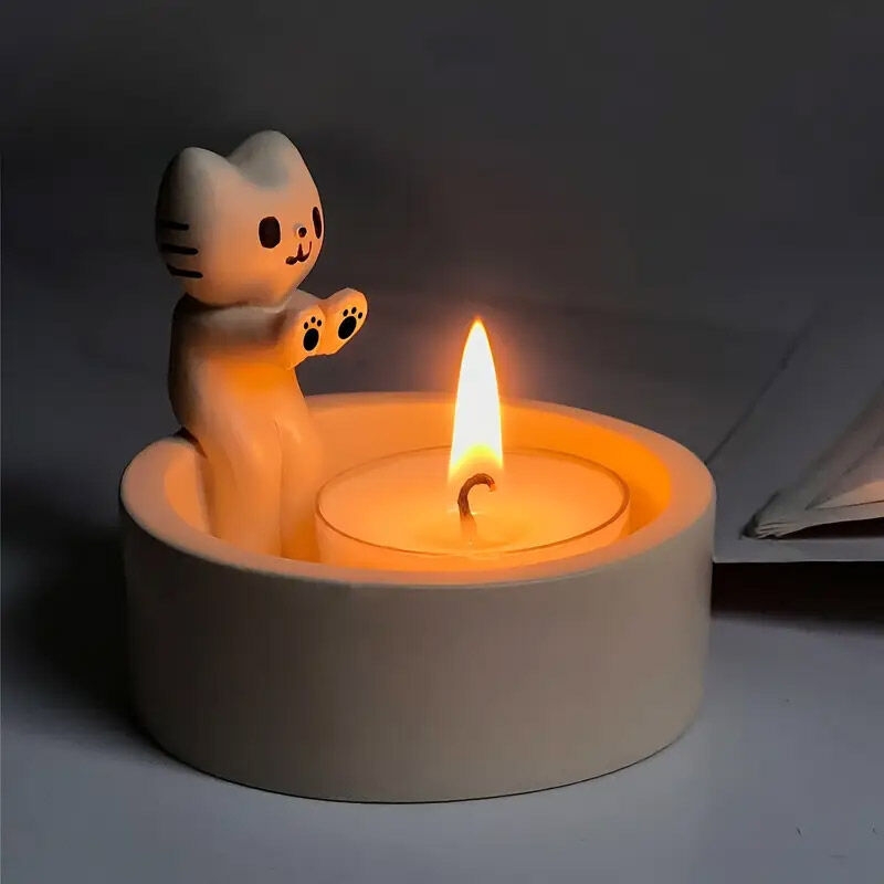 K-Lifestyle rlovehouse So warm! Kitty Candle Holder + LED Candle Light Gift