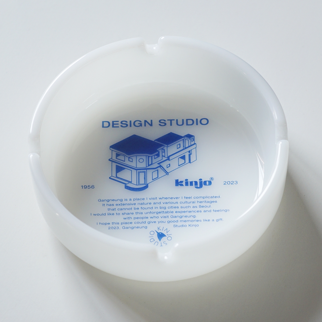 K-Lifestyle UNS Edition Milk Glass Incense Tray Milk with Kinjo Design Studio print, top view