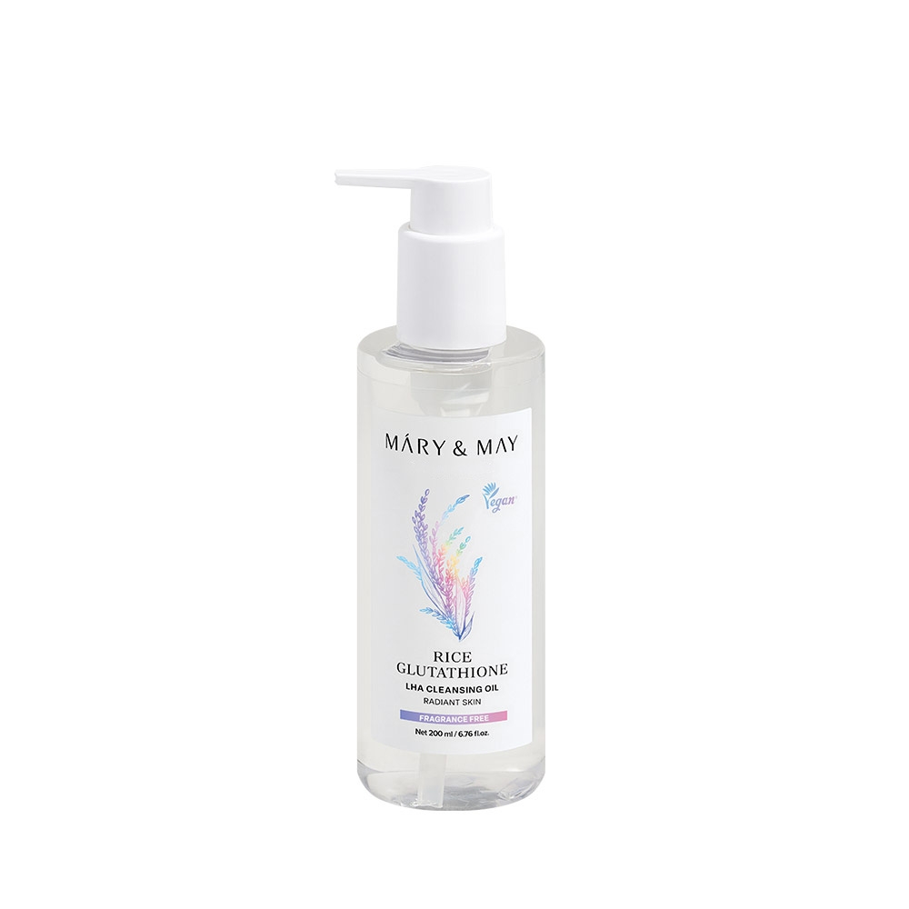 Mary&May Rice Glutathione LHA Cleansing Oil 200ml bottle label, net 200ml 6.76 fl.oz.