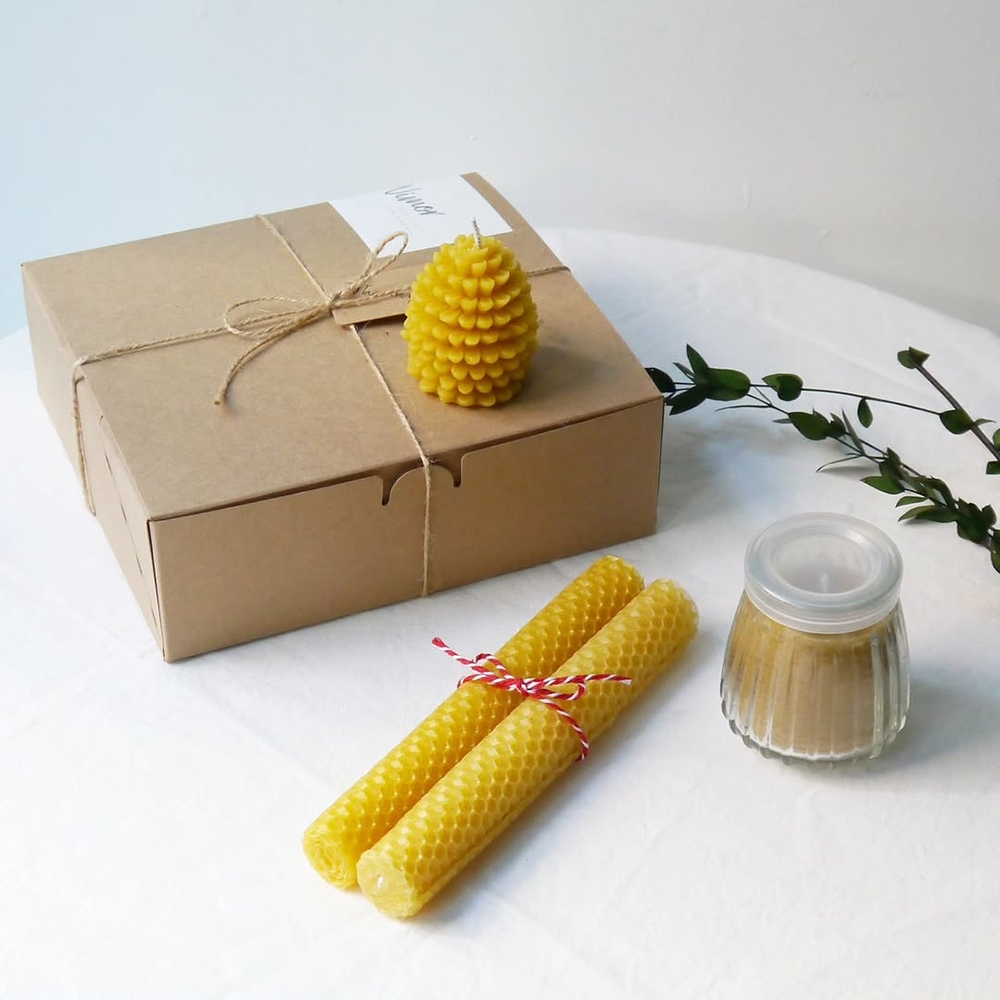 K-Lifestyle NIMOR Honey Bees Candle 3-Piece Beeswax Candle