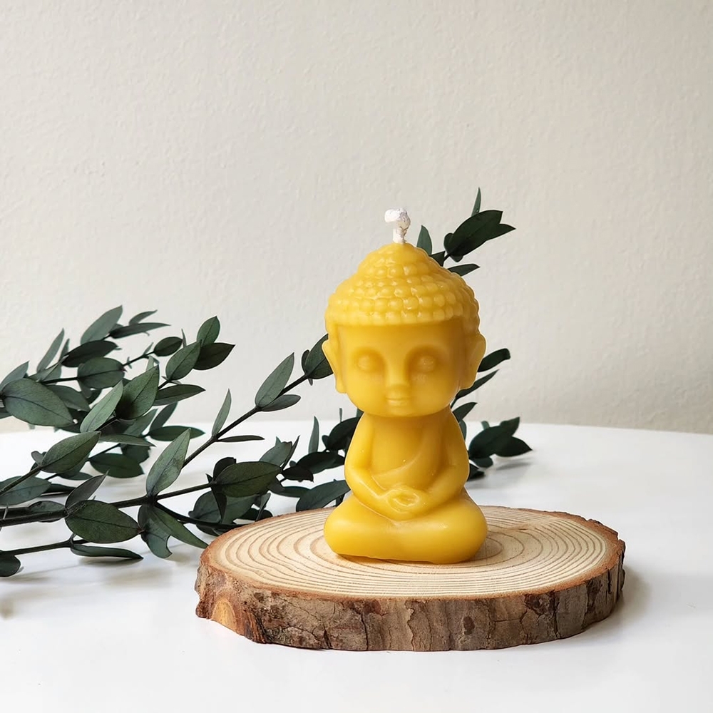 K-Lifestyle NIMOR Honey Bees Candle Seated Buddha Beeswax Candle 100% Beeswax Candle