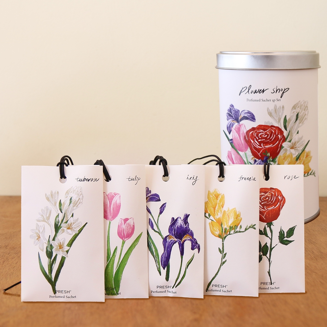K-Lifestyle PRESH Flower Shop Mini Sachet 5-Piece Set (8g x 5) Indoor Wardrobe Car Air Freshener
