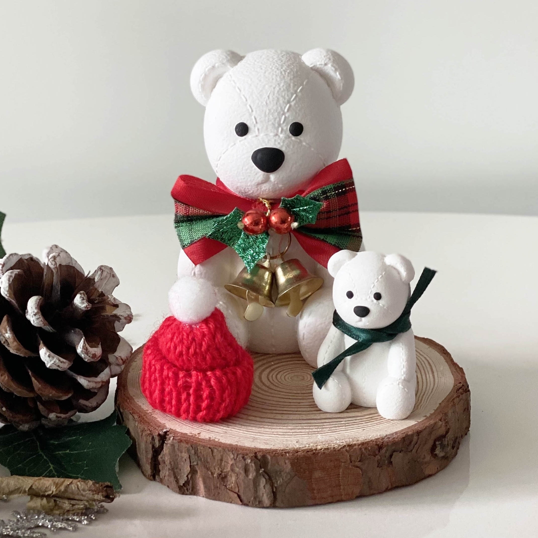 K-Lifestyle coming candle Christmas Little Bear SET Plaster Air Freshener / Free Wooden Coaster, Wool Hat