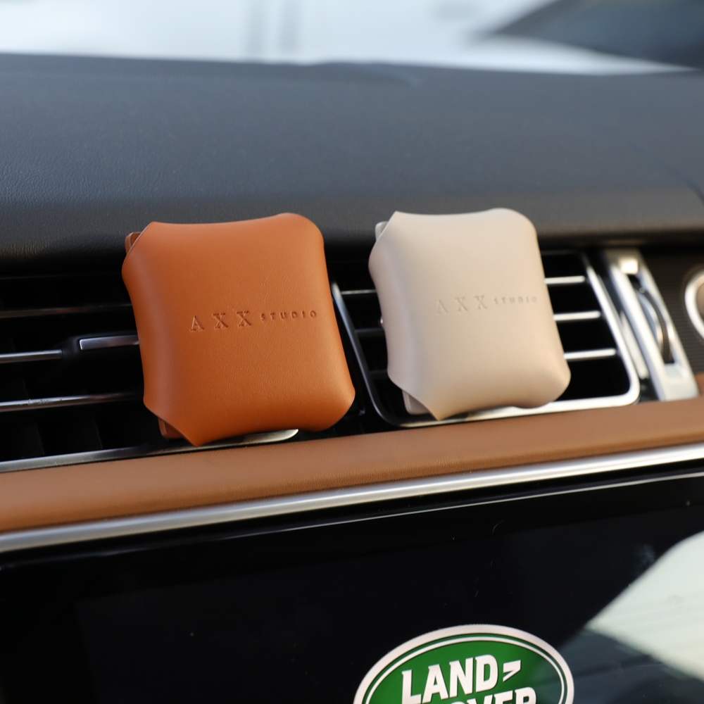 K-Lifestyle AXXSTUDIO Quadrato Leather Car Air Freshener_Cognac