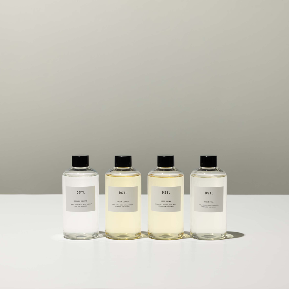 K-Lifestyle DSTL Scented Diffuser Refill 250ml, 4 Scents: Broken Fruits, Green Leaves, Moss Brown, Cream Tea (250ml)