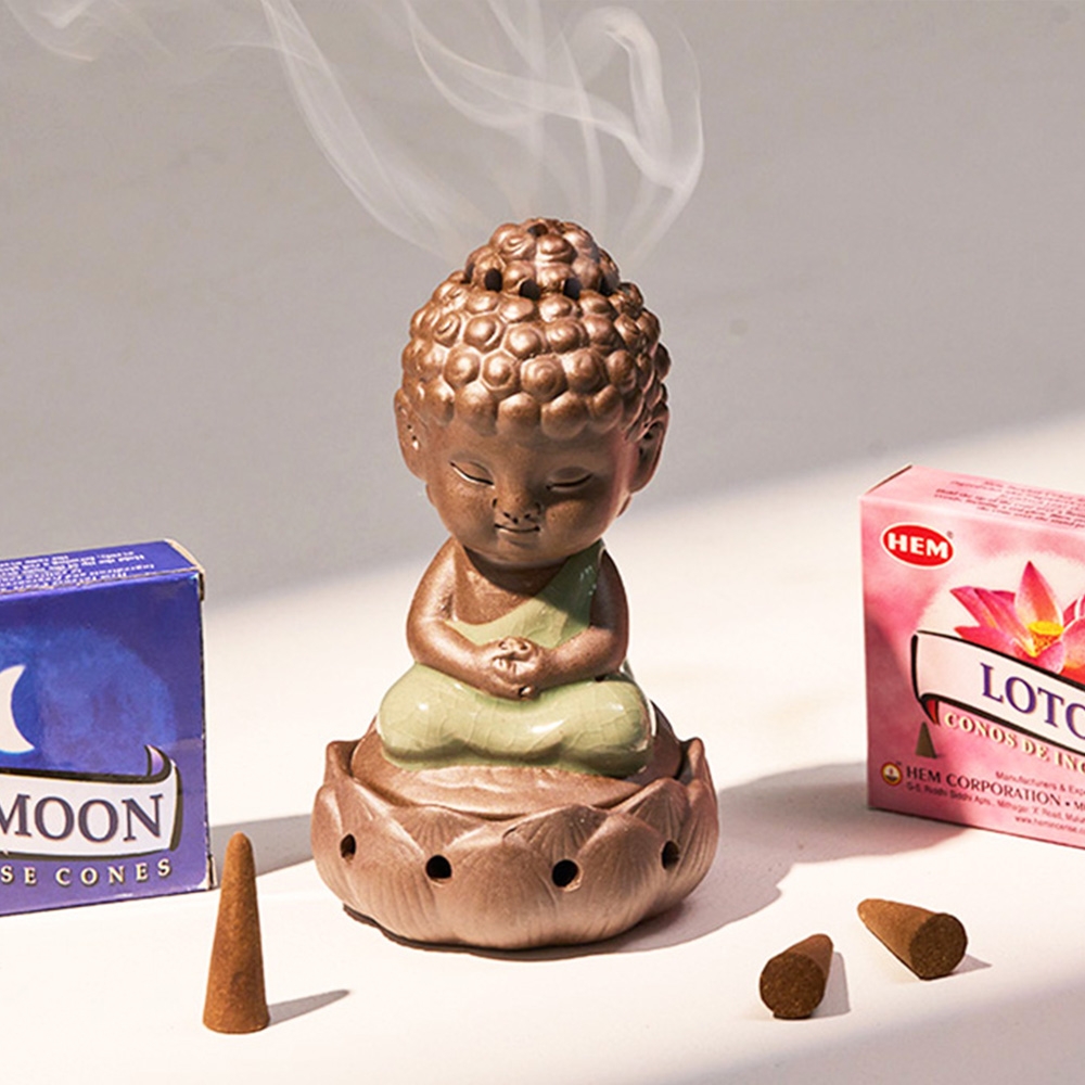 K-Lifestyle heavensense Steaming Mini Buddha Incense Stick Cone Ceramic Holder Scented Interior Decor