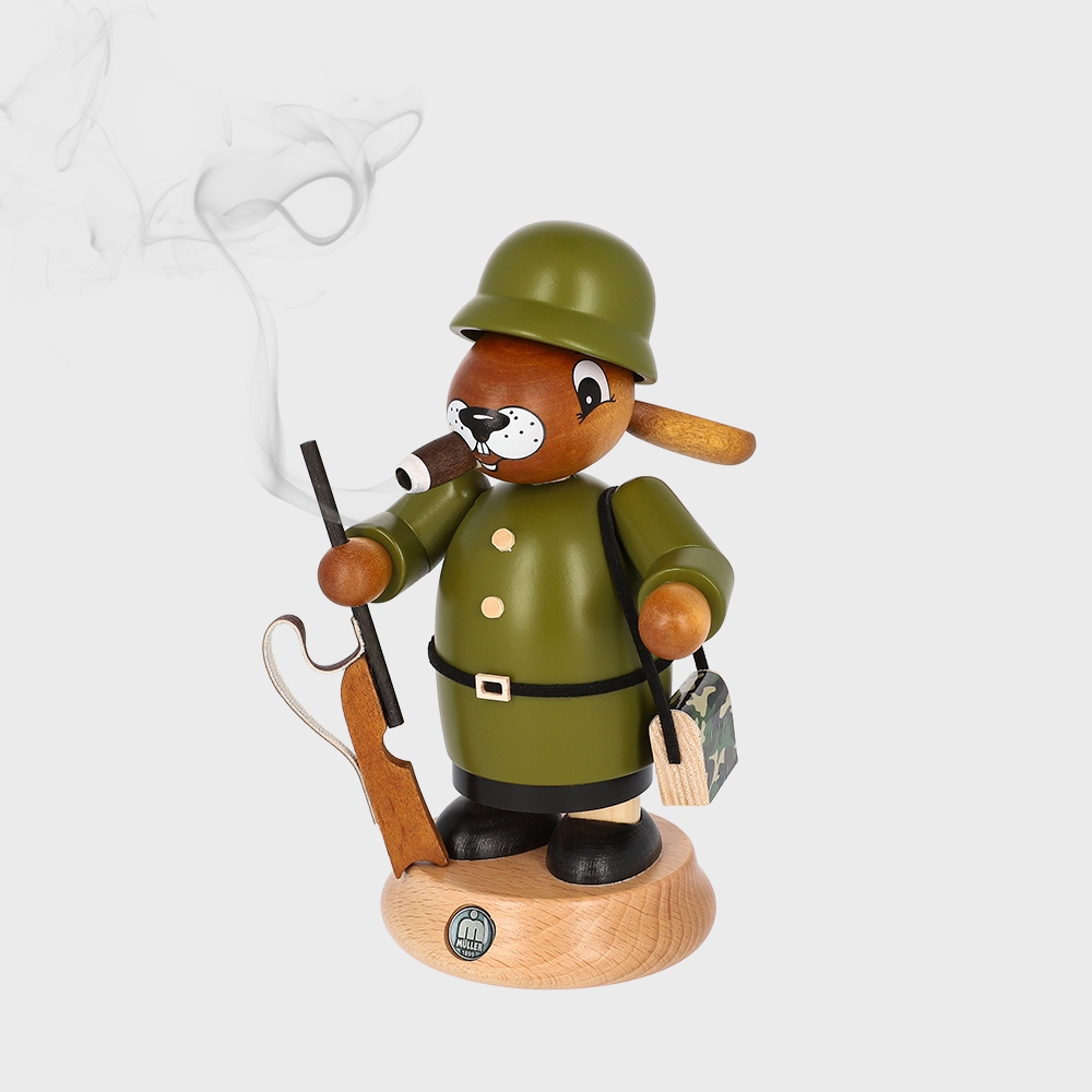 K-Lifestyle KLEINKUNST AUS DEM ERZGEBIRGE MULLER GMBH NEW EDITION Soldier Bunny Incense Cone Holder