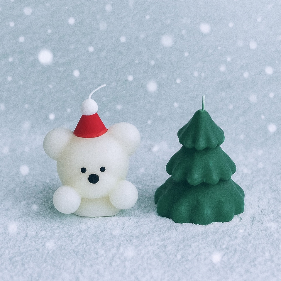 K-Lifestyle coming candle Mini Tree + Bear with Hat Candle Set