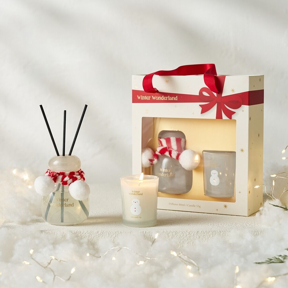 K-Lifestyle Modern House Winter Wonderland Snowman Diffuser Candle Set 80ml+55g