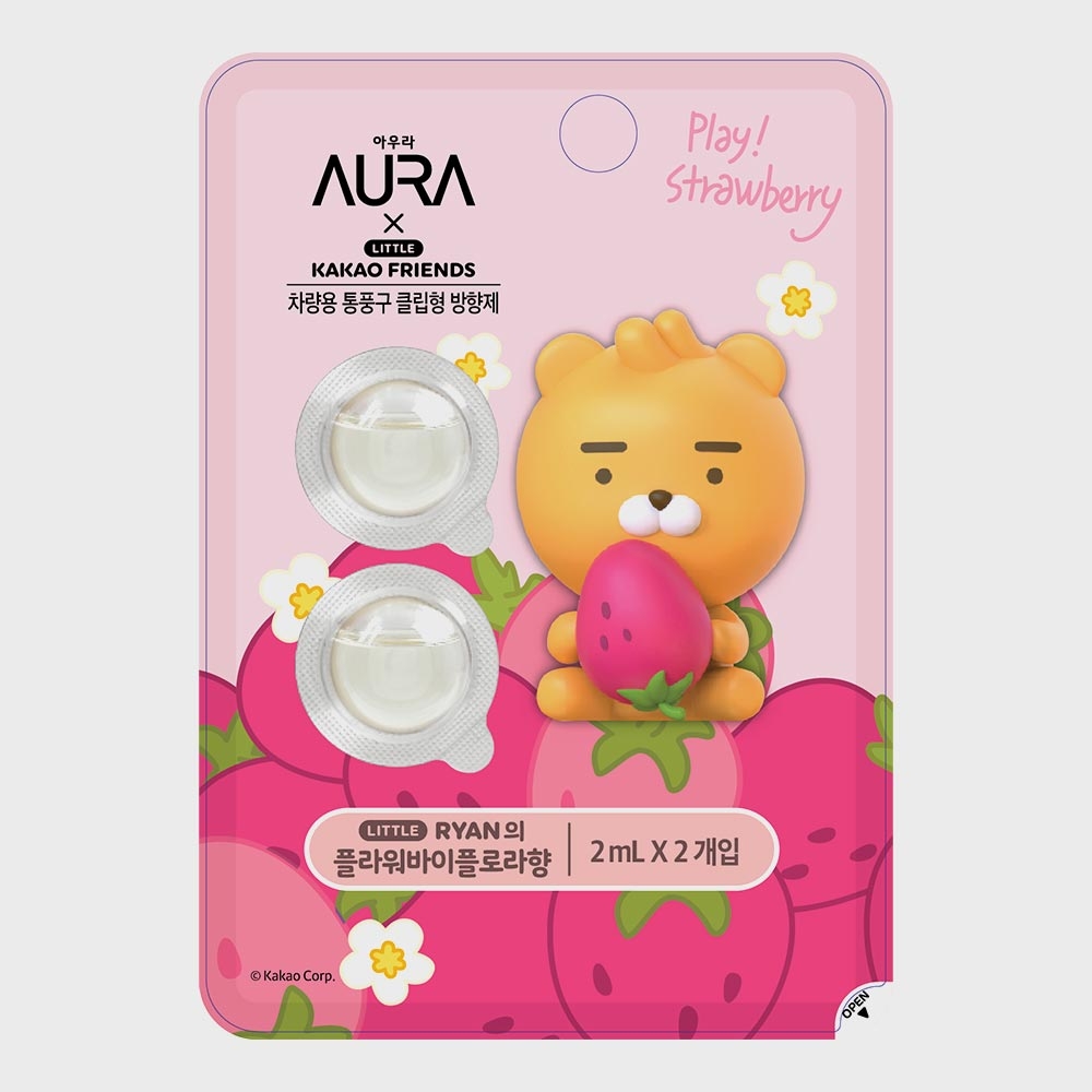 K-Lifestyle AURA Kakao Car Air Freshener Strawberry Ryan 2ML x 2 Flower by Flora Scent