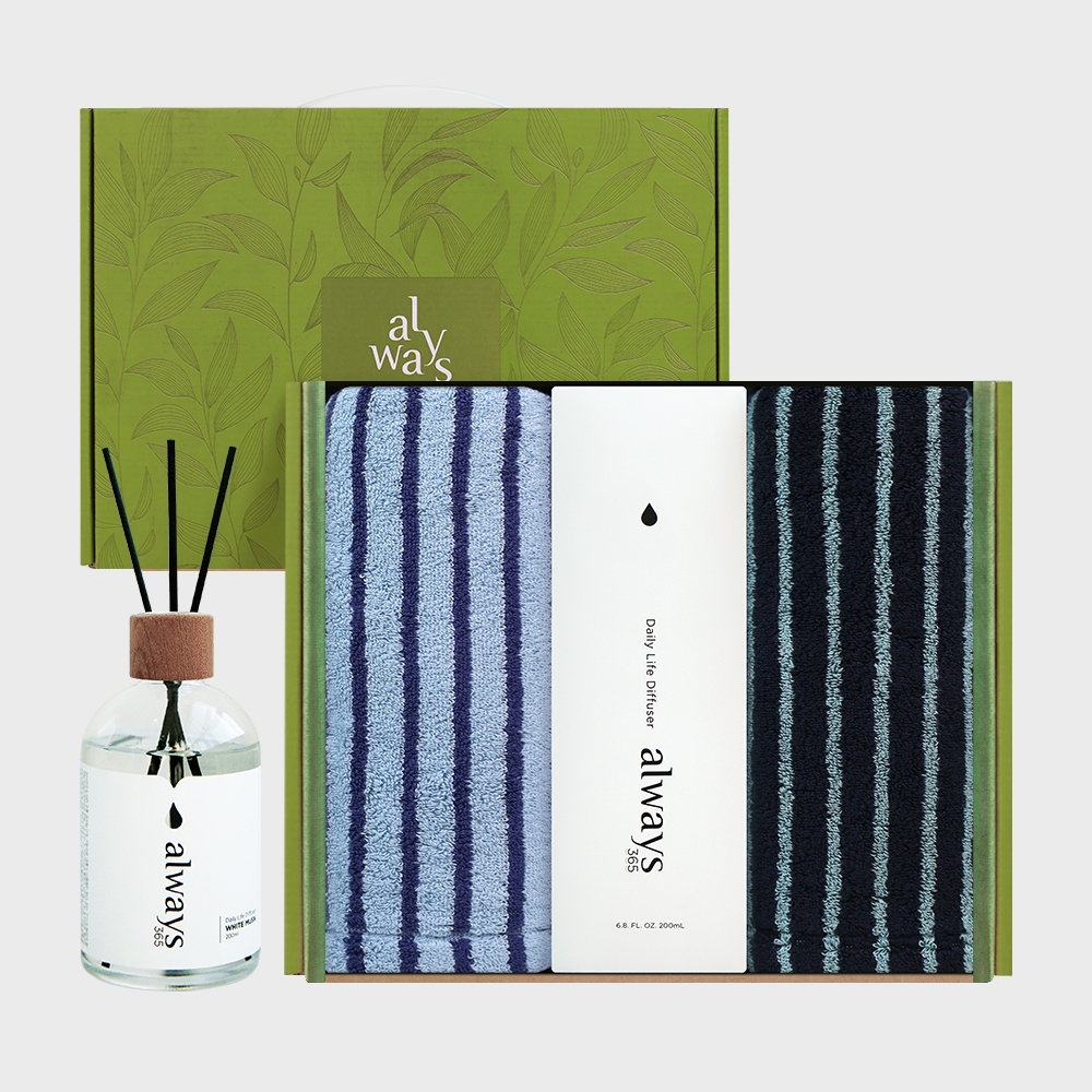 K-Lifestyle SONGWOL TOWEL Solid Stripe 220g 2P + 1 Diffuser