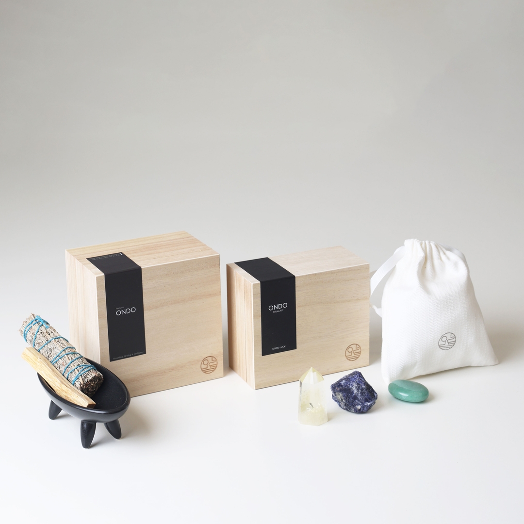 K-Lifestyle ONDO Ritual Kit - Natural Stone Healing Crystal, Smudge Stick, and Holder